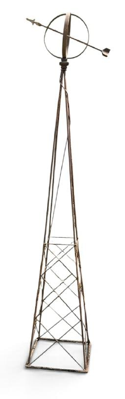 Wonderful 91" high metal garden armillary, with nice rusted patina, structurally sound, from Hudson (1 of 2)