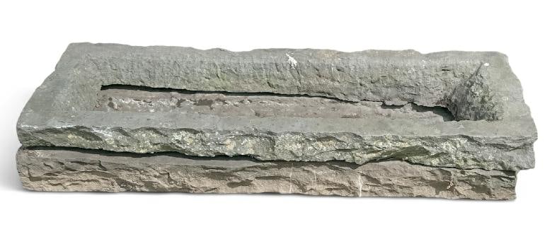 (2) part bluestone trough, was originally one piece I think, top lifted off from sitting all the: (2) part bluestone trough, was originally one piece I think, top lifted off from sitting all the years in the garden, just how we found it, measures 48.5" wide x 17" deep x 8" high.