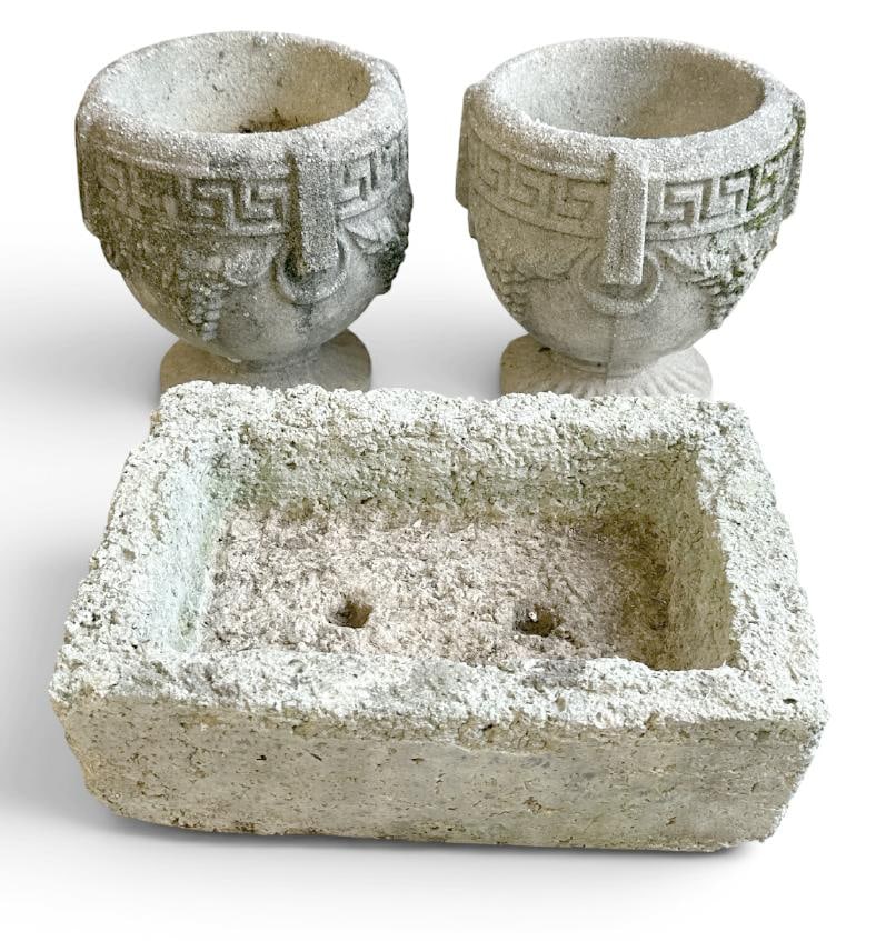 (3) concrete garden planters including matching pair, from Hudson Valley garden, to show scale the (1 of 1)