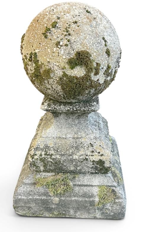 Wonderful weathered concrete garden ball on base, from Hudson Valley garden, wonderful patina, nice (1 of 1)