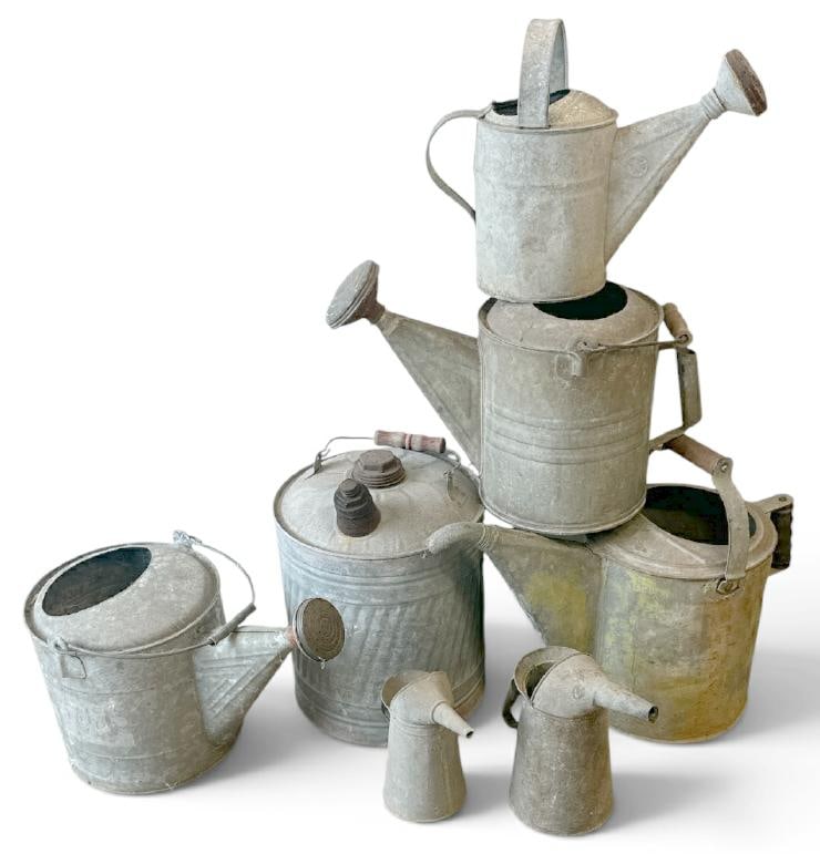 Lot of old galvinized cans, pails, etc. From Hudson Valley home?...nice old patinas?.. (1 of 1)