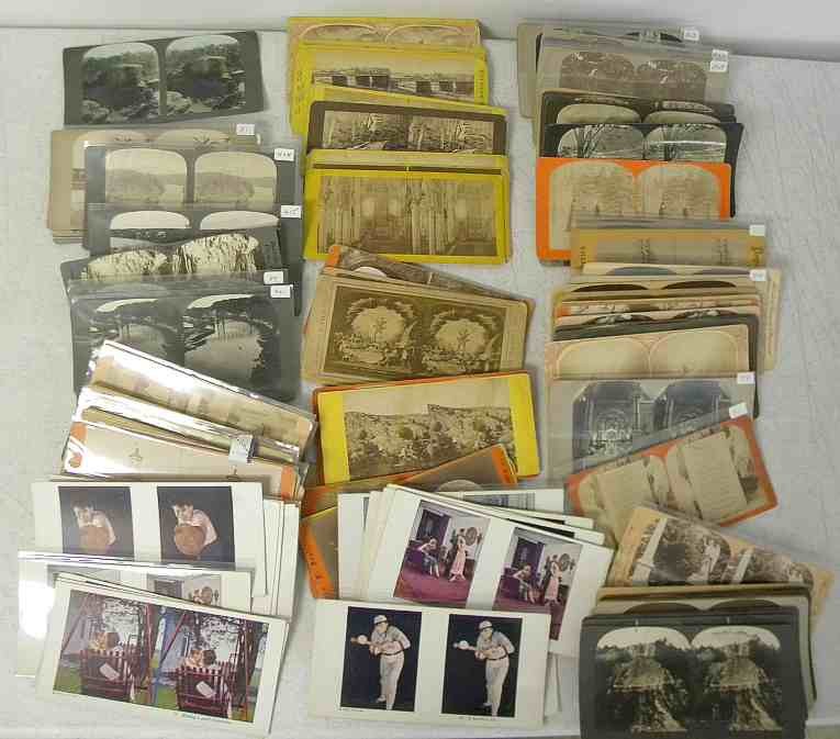 110 Misc. Stereo Cards 88 Real Photo 22 Lithos. Good mi: 110 Misc. Stereo Cards 88 Real Photo 22 Lithos. Good mixed lot, many different landscapes, scenes, etc.