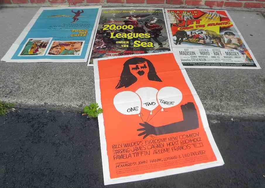 Lot of 8 1-Sheet 1950's-60's Movie Posters: Lot of 8 1-sheet 1950's-60's movie posters including 20,000 Leagues Under the Sea with Kirk Douglas rerelease 1963, Jet Over the Atlantic with Guy Madison, One Two Three with James Cagney, Zorba The G