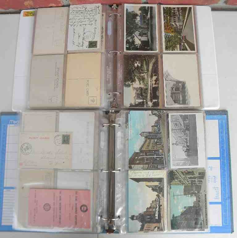 2 New York State Postcard Albums: 2 New York State postcard albums including Westchester Co, Wayne Co, Tompkins Co, Tioga Co, Wyoming Co, Yates Co, and advertising, over 250 pieces, good condition, as pictured