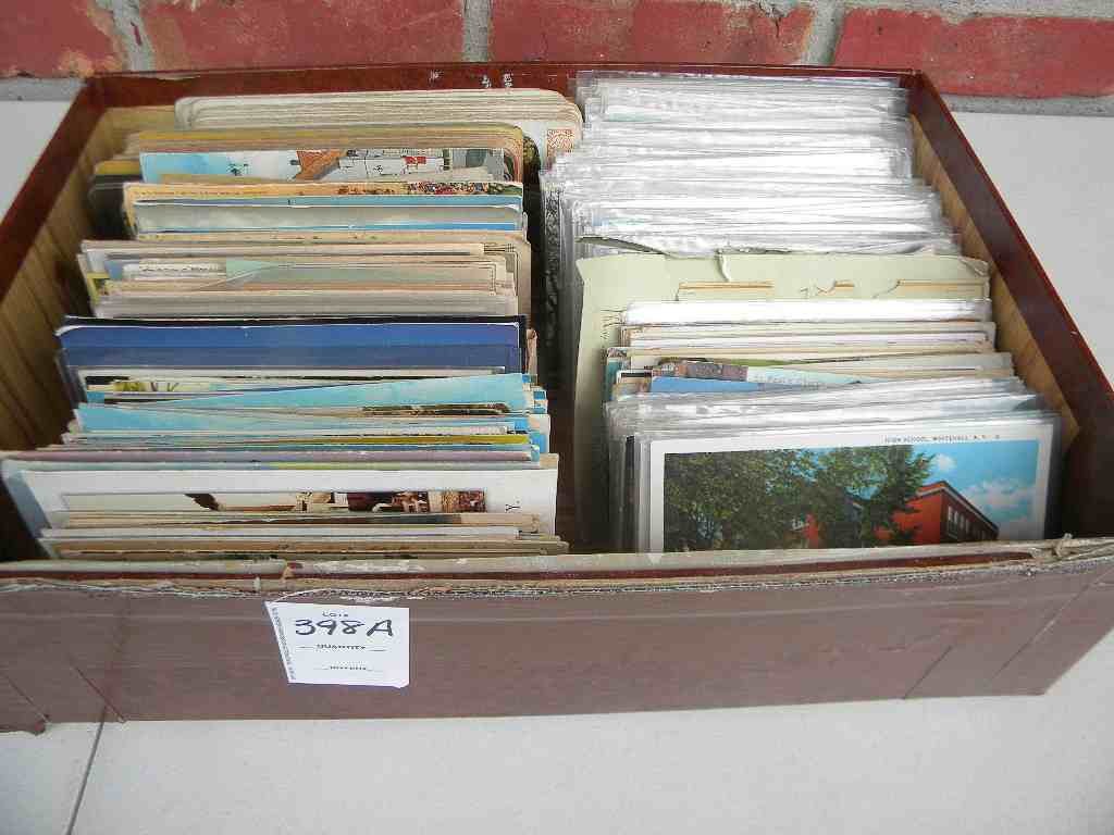 Lot of Mixed Older Postcards & Misc. Stereo Cards: Lot of postcards and stereo cards including greeting, travel, holiday, buildings, NY State, souvenir, and more, over 300 postcards, approx 70 stereo cards, most postcards in sleeves, overall good cond