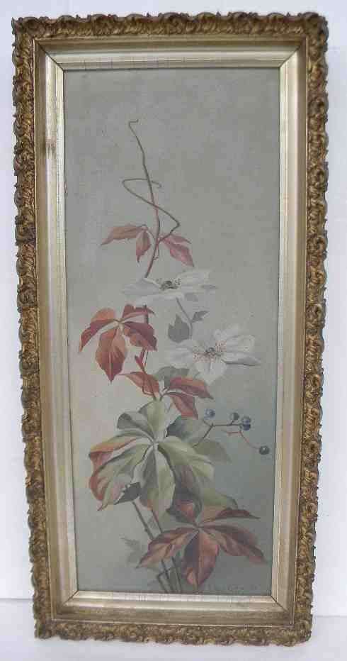 Floral Still Life 1901 Signed Edna Coffin in Gilt Frame: Floral Still Life 1901 Signed Edna Coffin in Gilt Frame, canvas measures 21 1/2" x 9", in good condition.