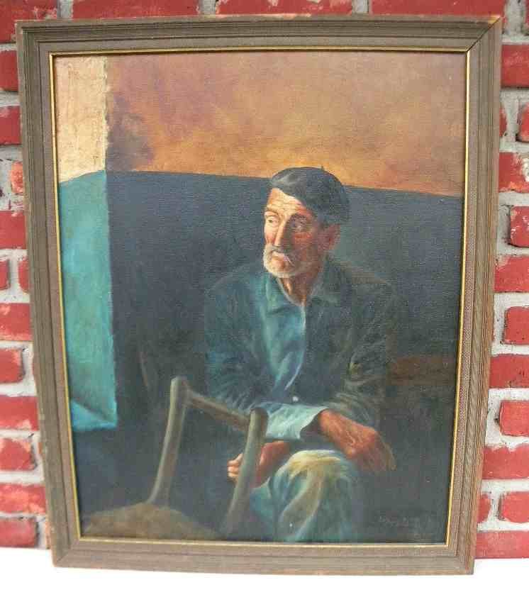 Wolfgang Mueller Otto o/c Portrait of Man in Beret: Wolfgang Mueller Otto ( 1935-2010 ) o/c Portrait of Seated Man in Beret, signed lower right corner. Canvas measures 30" x 24", in very nice condition....