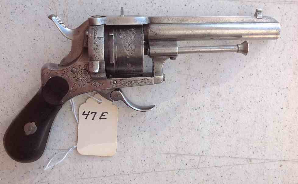 Early Pinfire Revolver Marked Possibly EA (?): Early Pinfire Revolver Marked Possibly EA (?), from the estate collection we are selling. Looks possibly like a marking of EA....not quite sure, measures 7" long...