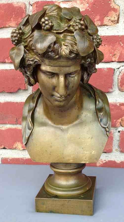 13" HIGH BRONZE GREEK MAN, FOUNDRY MARK H. LUPPENS & CO: 13" HIGH BRONZE GREEK MAN, FOUNDRY MARK H. LUPPENS & CO., GOOD OVERALL CONDITION