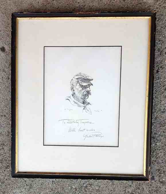 Gordon Dale Phillips Signed Drawing Civil War Soldier: Gordon Dale Phillips Signed Drawing Civil War Soldier, inscribed to someone in pencil on bottom, dated 12/15/76, measures 10\" x 7 1/2\", nice condition, Kenndey Galleries Label, NYC, on back. Title A