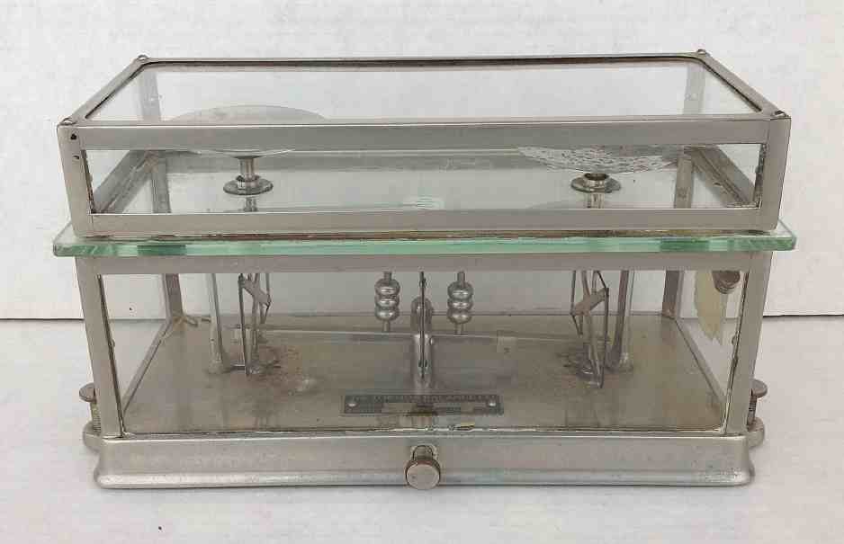 TORSION Nickel Plated Balance Scale from old Pharmacy: TORSION Nickel Plated Balance Scale from old Pharmacy in Kingston, N.Y. Original condition, overall outside plating nice, some tarnish on 2 trays inside. Style 269, capacity 120G, serial number B64666