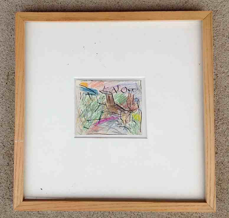 KARL KNATHS Crayon & Ink Drawing Deer at Sunset: KARL KNATHS Crayon & Ink Drawing Deer at Sunset, from Woodstock, N.Y. collection, nicely framed and matted. Not signed, actual image measures 3 1/2\" x 4\", very nice condition.