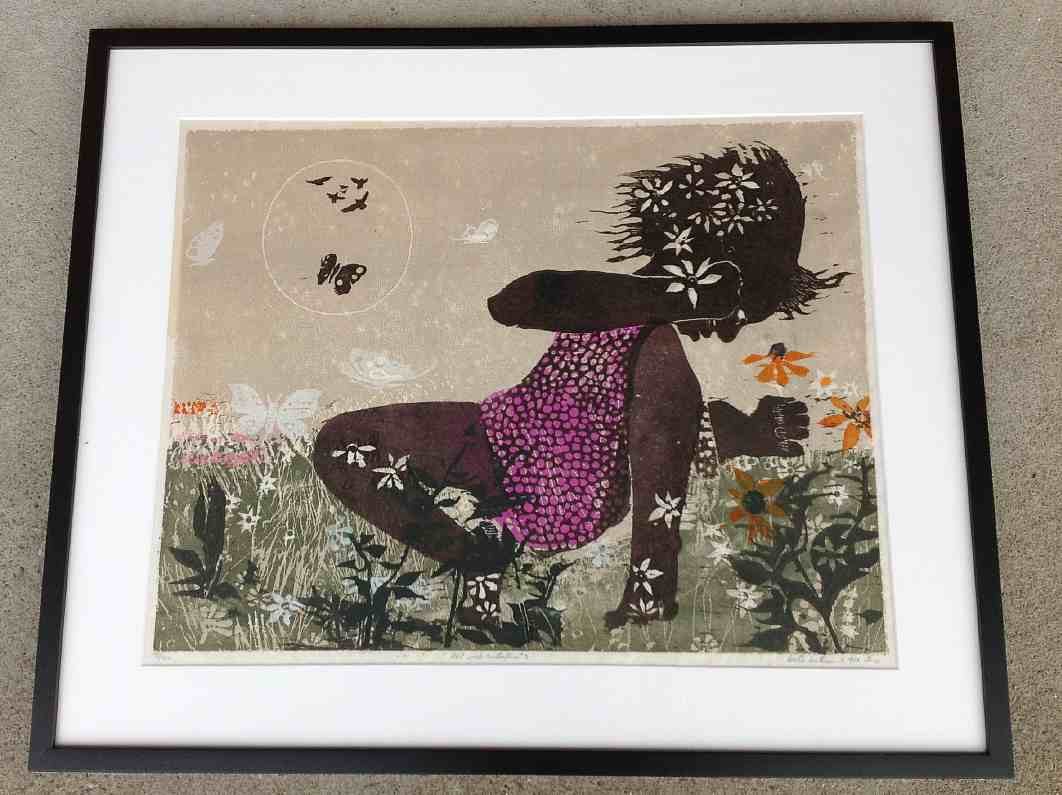 Walter Henry WILLIAMS Girl With Butterflies #2 Print: Walter Henry WILLIAMS Girl With Butterflies #2 Print, signed and dated 1964, 32/210, from Woodstock, New York estate collection. Actual image measures 21" x 26 1/2", in nice condition, nicely matted i