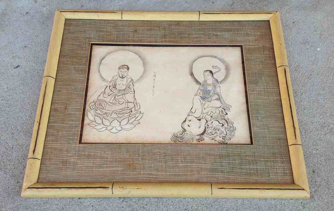 Original Early ASIAN w/c 2 Figures by Kano Tannyn (?): Original Early ASIAN w/c 2 Figures by Kano Tannyn (?), from estate collection of Asian art we are selling, information written on back, as pictured. has some foxing mostly around borders. Actual image