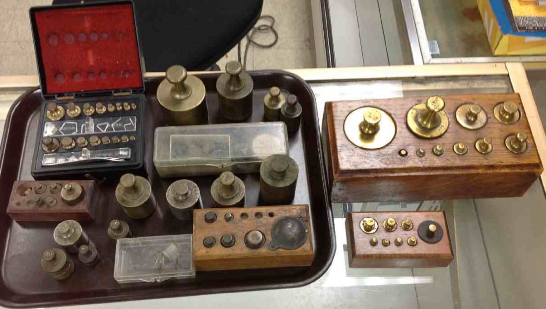 LARGE LOT OF ANTIQUE SCALE WEIGHTS From Old Drug Store: LARGE LOT OF ANTIQUE SCALE WEIGHTS From Old Drug Store, including some in oak cases....