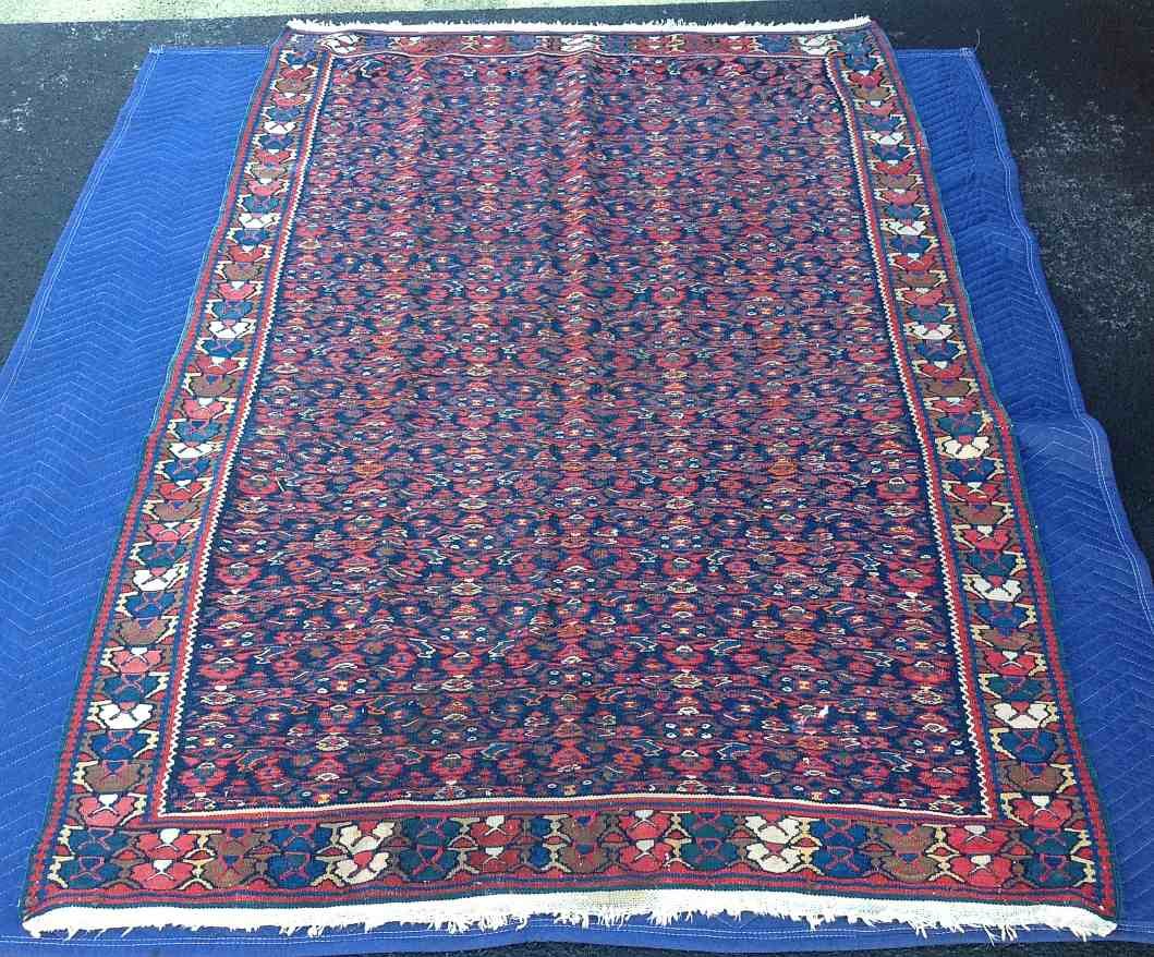 ESTATE OLDER KILLIN RUG: ESTATE OLDER KILLIN RUG, MEASURES 79" X 54", FROM KINGSTON NY DOCTOR'S ESTATE, GOOD CONDITION