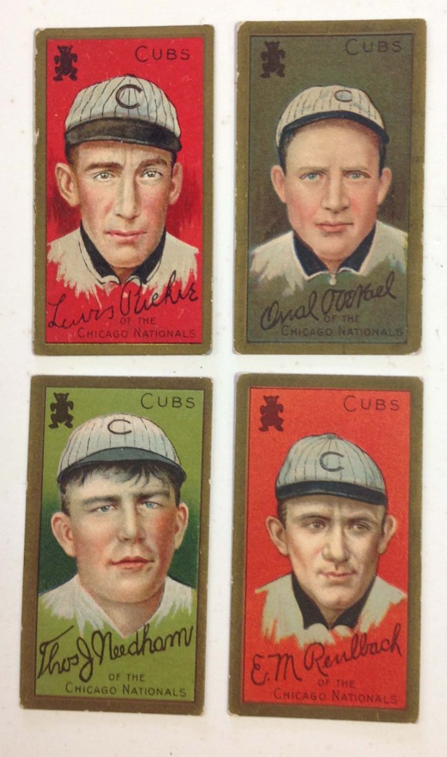 4 T205 Chicago Nationals Tobacco cards: 4 T205 Chicago Nationals Tobacco cards including Thomas J. Needham, Orval Overall, Lewis Richie and Edward M. Reulbach