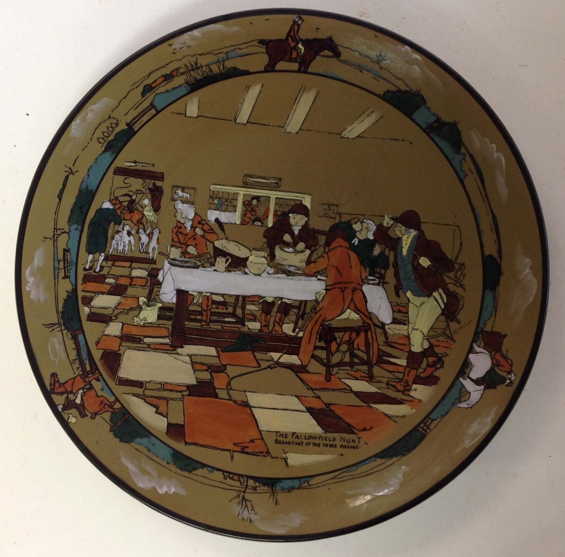 Buffalo Pottery Deldare Ware "The Fallowfield Hunt: Buffalo Pottery Deldare Ware "The Fallowfield Hunt Breakfast at Three Pigeons" charger 12"dia