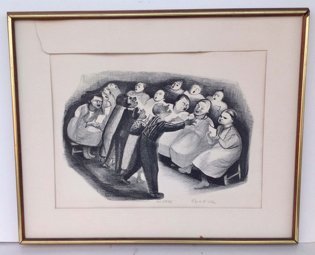 Elizabeth Olds signed Print titled "Quartette": Elizabeth Olds signed Print titled "Quartette" no glass in frame print measures 15 x 20