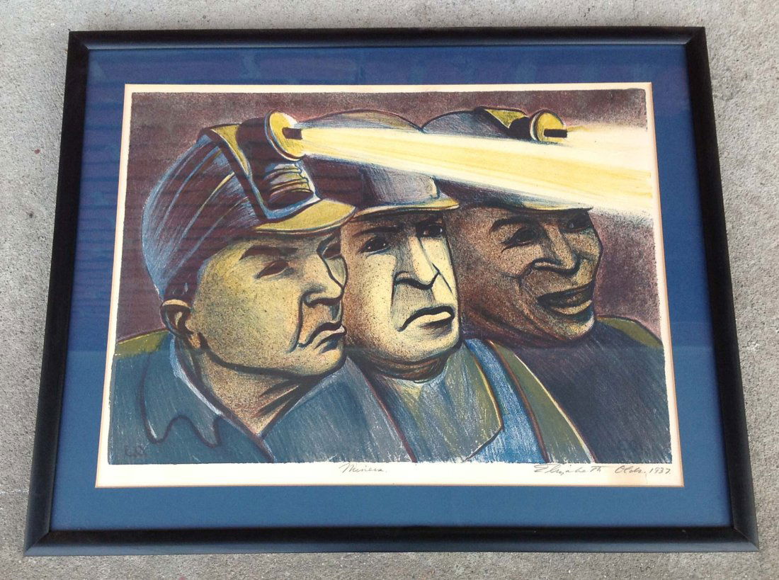 Elizabeth Olds signed print titled "Miners" 1937: Elizabeth Olds signed print titled "Miners" 1937 image measures 15 x 20