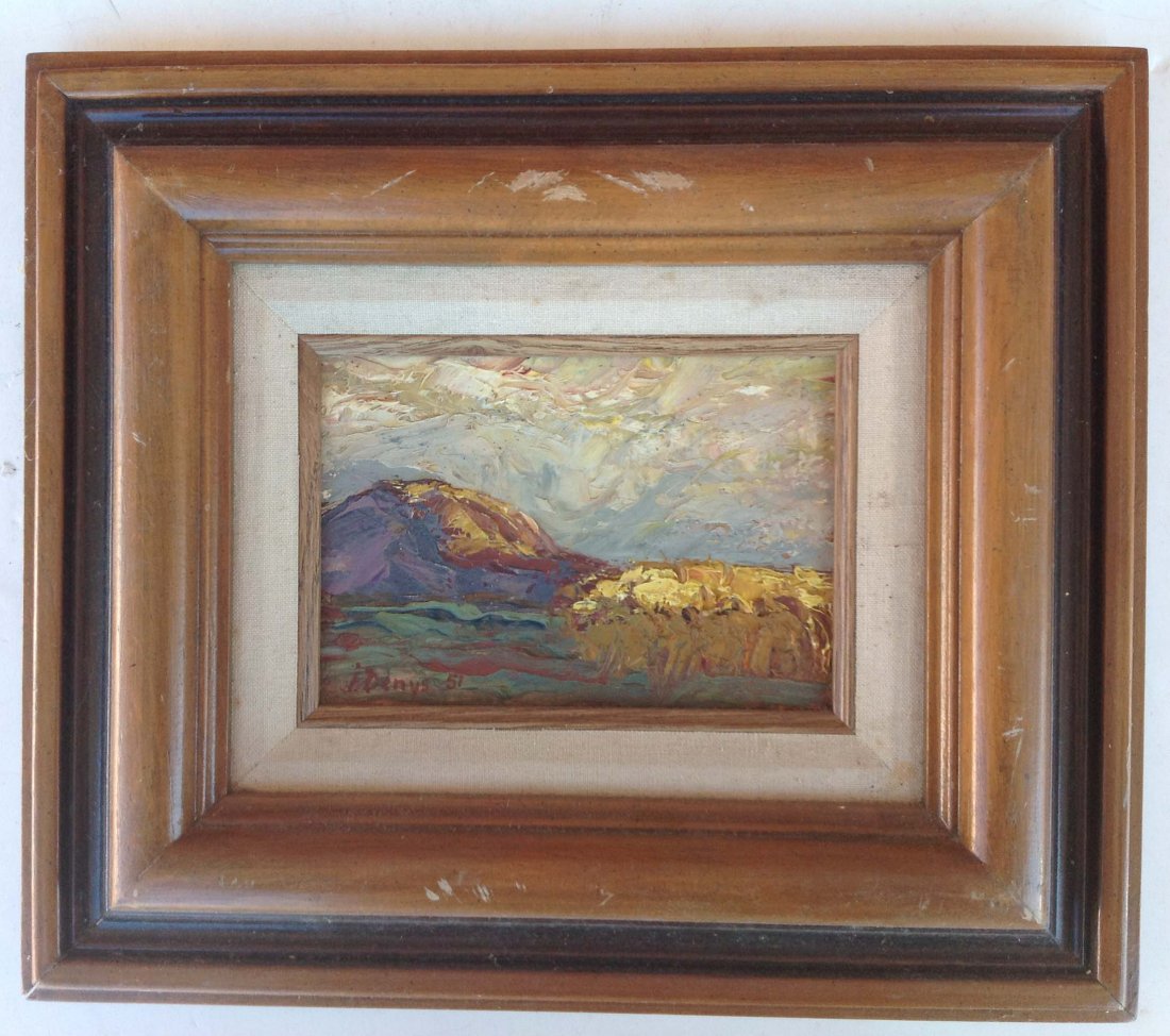 Iwan Denysenko O/B impressionist landscape: Iwan Denysenko O/B impressionist landscape signed lower left and dated 1951 actual image measures 5 x 7 Iwan Denysenko was born September 23, 1910 in Ukraine. His formal studies and training in art in