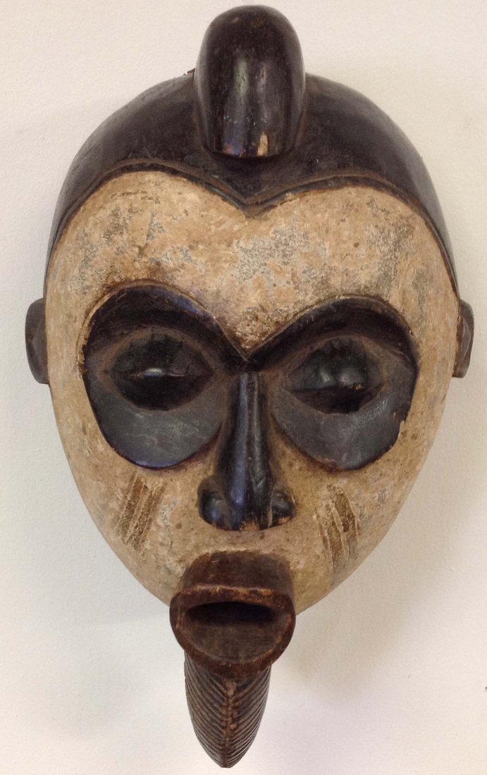 Carved African Mask, open mouth w/beard: Carved African Mask, open mouth w/beard, measures 16" high, as pictured