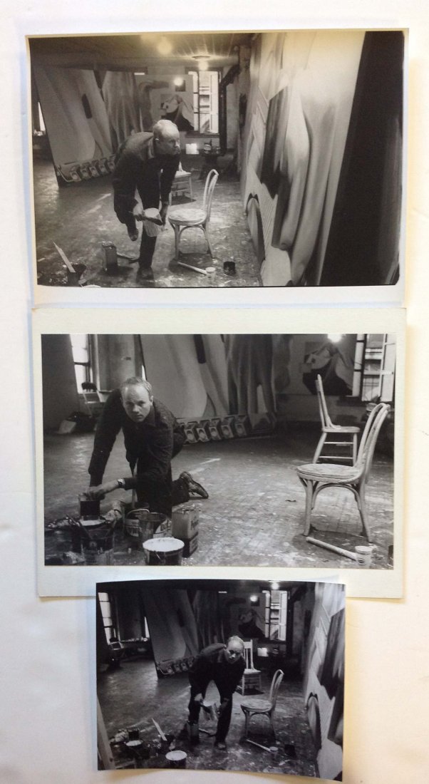 Alfred Statler photograph archive of 3 James Rosenquist: Alfred Statler photograph archive of 3 James Rosenquist working at his studio photos. This is part two and remaining photographs from the Alfred & Betty Statler estate photograph archive. After Betty'