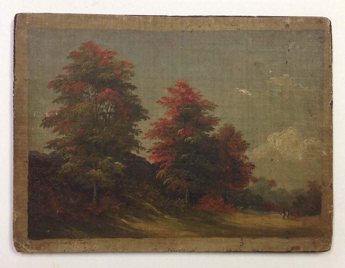 Small Hudson Valley o/c laid on wood panel: Small Hudson Valley o/c laid on wood panel of landscape attributed to William Hart measures 6 x 8