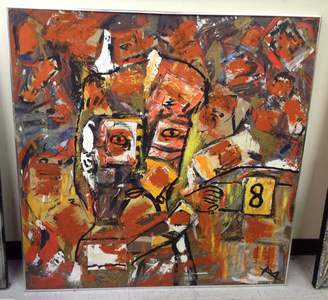 Framed Abstract O/B, Tannery Brook Studio, Woodstock,: Framed Abstract O/B, Tannery Brook Studio, Woodstock, signed by Michael Heinrich, Woodstock NY artist, measures 48" X 48", good condition