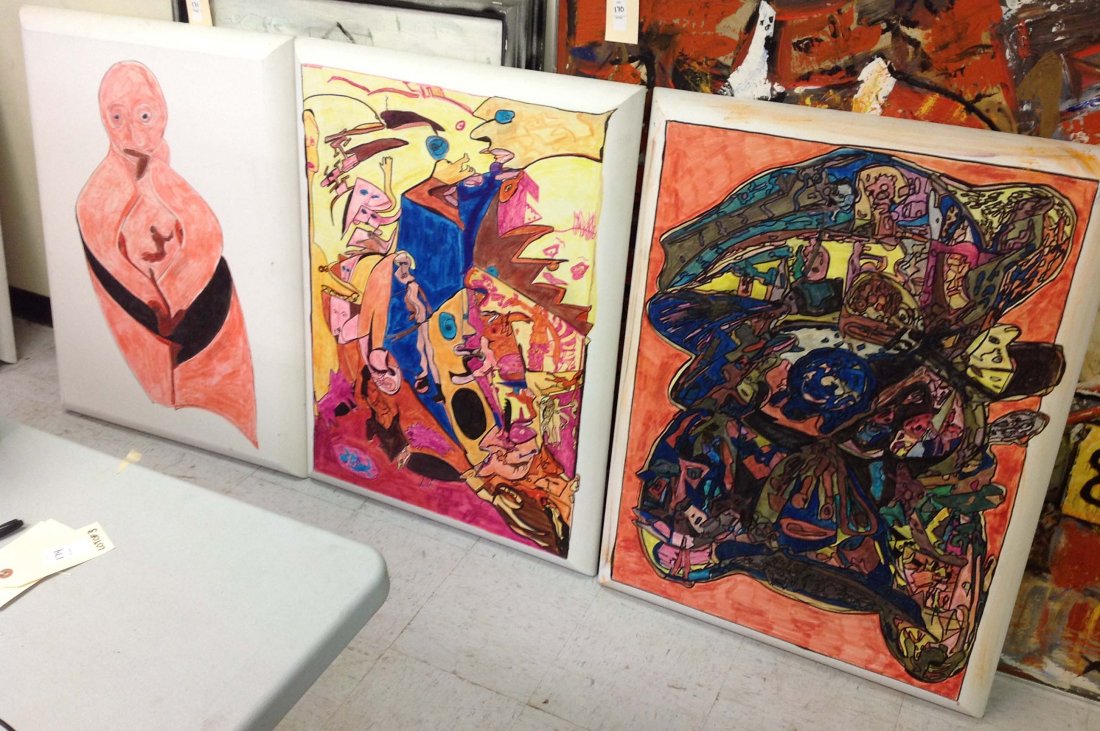 Lot of 3 Inks on Canvas, Mind of Osama series, all: Lot of 3 Inks on Canvas, Mind of Osama series, all signed by Michael Heinrich, Woodstock NY artist, each measures 40" X 30", good condition