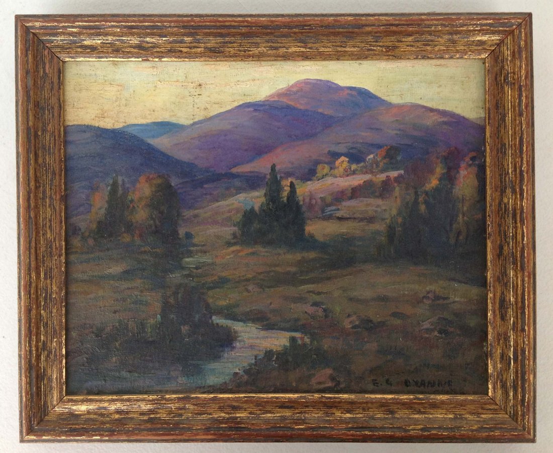Ellen G Ozzane o/b Mountainess Landscape: Ellen G Ozzane o/b Mountainess Landscape, with stream signed bottoms right, measures 8 x 10