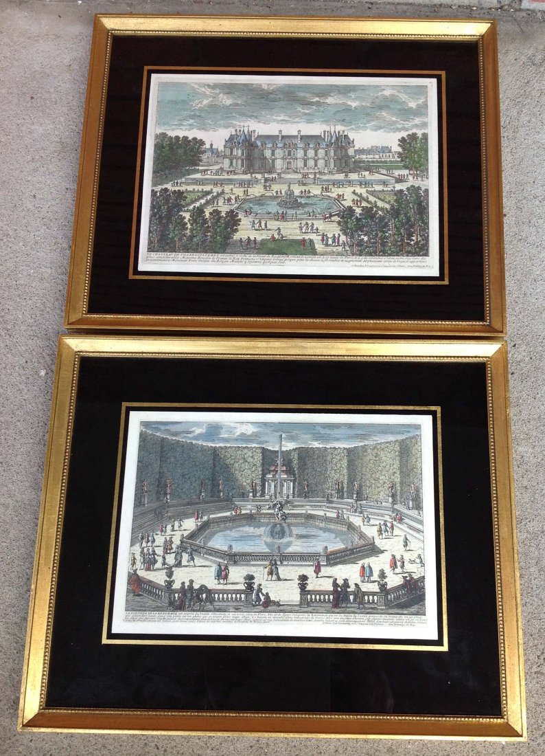 2 Early European architectural prints nicely framed: 2 Early European architectural prints nicely framed with black reverse painted glass, titled as pictured, frames measure 15 x 18