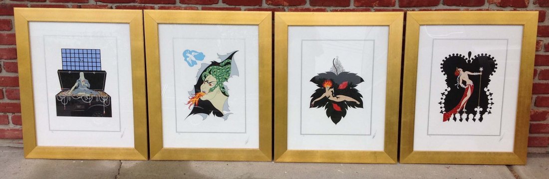 7 Deadly Sins Collection signed Erte W/ COA: 7 Deadly Sins Collection signed Erte and numbered 5/350, including COA and poster introduction of collection nicely framed and matted, frames measure 31 x 25 1/2