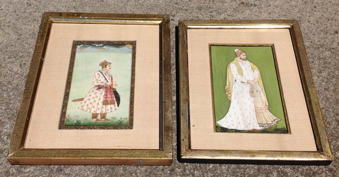 2 Paintings on bone of indian men, in gilt frames,: 2 Paintings on bone of indian men, in gilt frames, largest one measures 6" X 3 1/2", as pictured