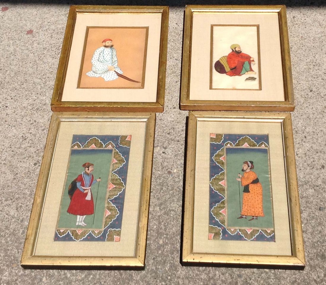 Lot of 4 paintings of Indian men, various sizes, in: Lot of 4 paintings of Indian men, various sizes, in nice gilt frames, as pictured