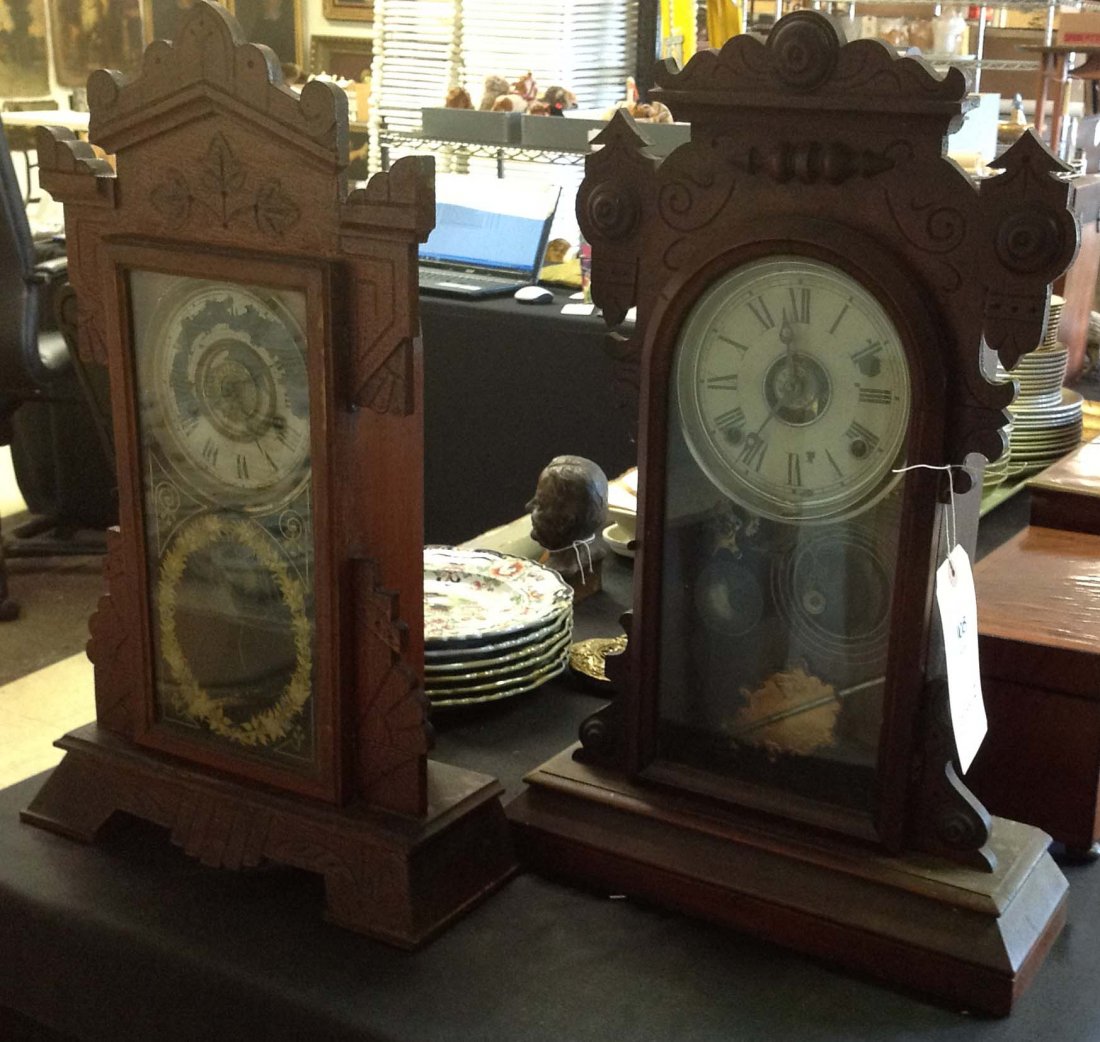 2 Gingerbread Clocks, 1 has New Haven Clock Co on back,: 2 Gingerbread Clocks, 1 has New Haven Clock Co on back, as pictured