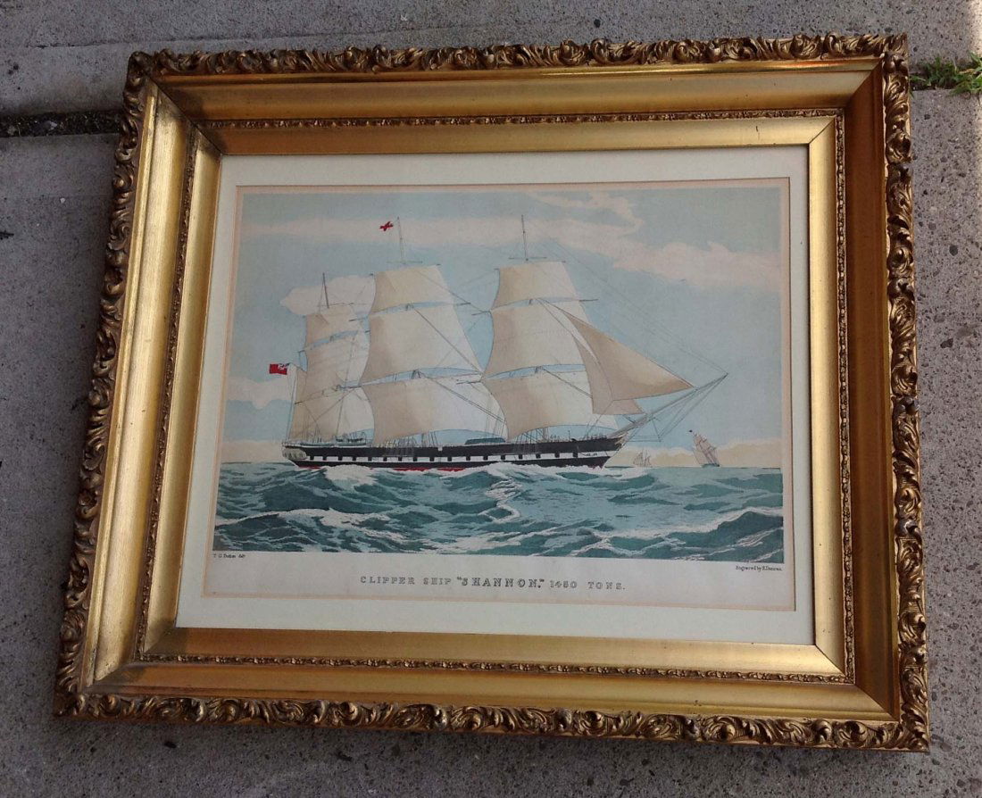 Handcolored print of "Clipper ship Shannon" measures 15: Handcolored print of "Clipper ship Shannon" measures 15 x 19 1/2, nice condition