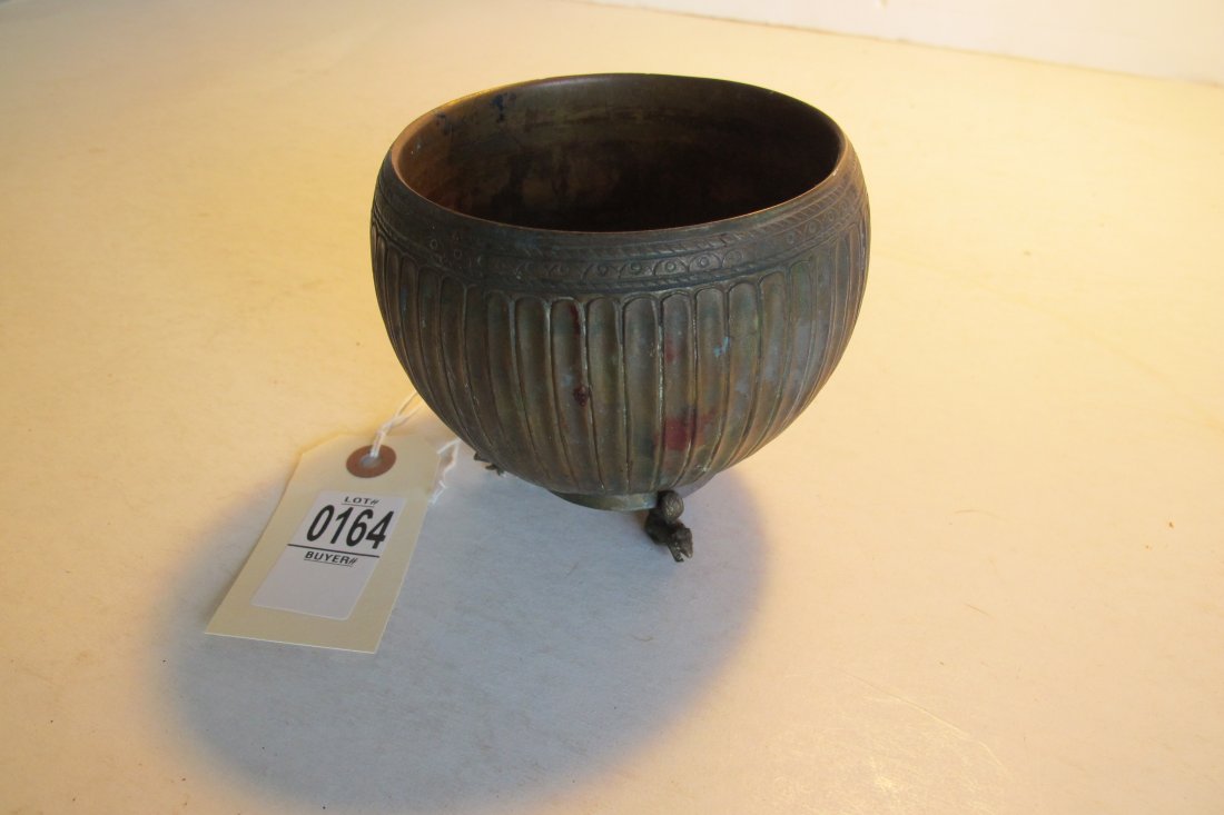 BRONZE TENNIS PRESENTATION CUP W/SQUIRREL FEET, FROM: BRONZE TENNIS PRESENTATION CUP W/SQUIRREL FEET, FROM THE COUNTRY CLUB, BOSTON, PRESENTED TO F D HOUGHTON, CIRCA 1900, MEASURES 4" TALL X 4 1/4" ACROSS, GOOD CONDITION, A SPICTURED