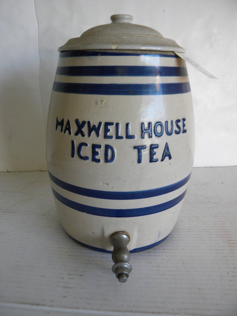 STONEWARE MAXWELL HOUSE ICED TEA DISPENSER, BLUE