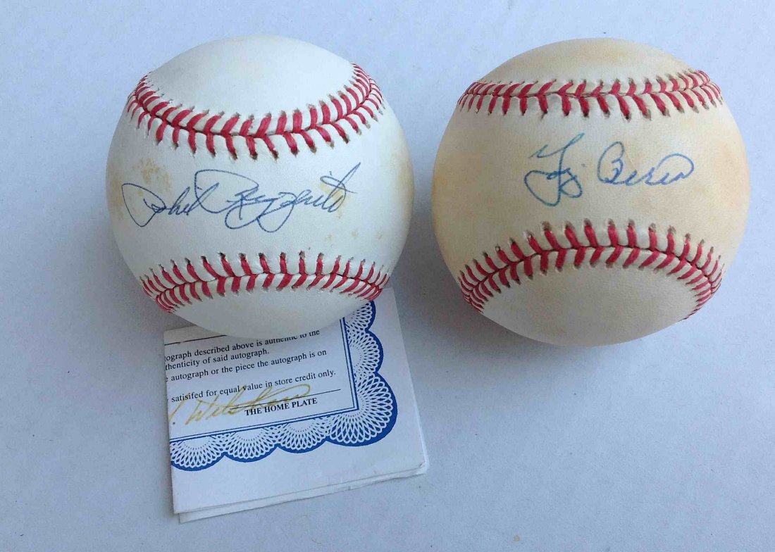 YOGI BERRA AND PHIL RIZZUTO SIGNED AMERICAN LEAGUE: YOGI BERRA AND PHIL RIZZUTO SIGNED AMERICAN LEAGUE BASEBALLS, FROM THE WALTER RICH ESTATE COLLECTION.