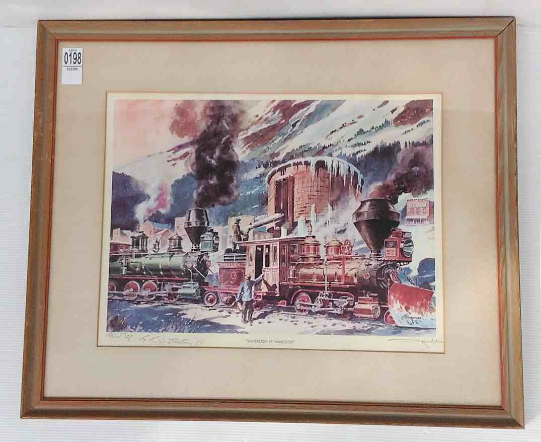 OTTO KUHLER SIGNED PRINT "WATERSTOP AT HANCOCK", PRINT: OTTO KUHLER SIGNED PRINT "WATERSTOP AT HANCOCK", PRINT 107, ALSO PENCIL INSCRIBED TO T.W.STREETER, WHO GAVE IT TO WALTER G. RICH. INFORMATION ON BACK, NICELY FRAMED AND MATTED. PRINT MEASURES 14" X 18