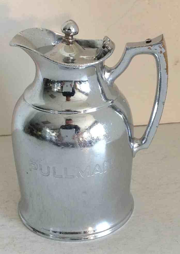 PULLMAN CO RR CHROME PLATED MILK PITCHER, 6 3/4" TALL,: PULLMAN CO RR CHROME PLATED MILK PITCHER, 6 3/4" TALL, AS PICTURED, FROM WALTER G RICH ESTATE COLLECTION