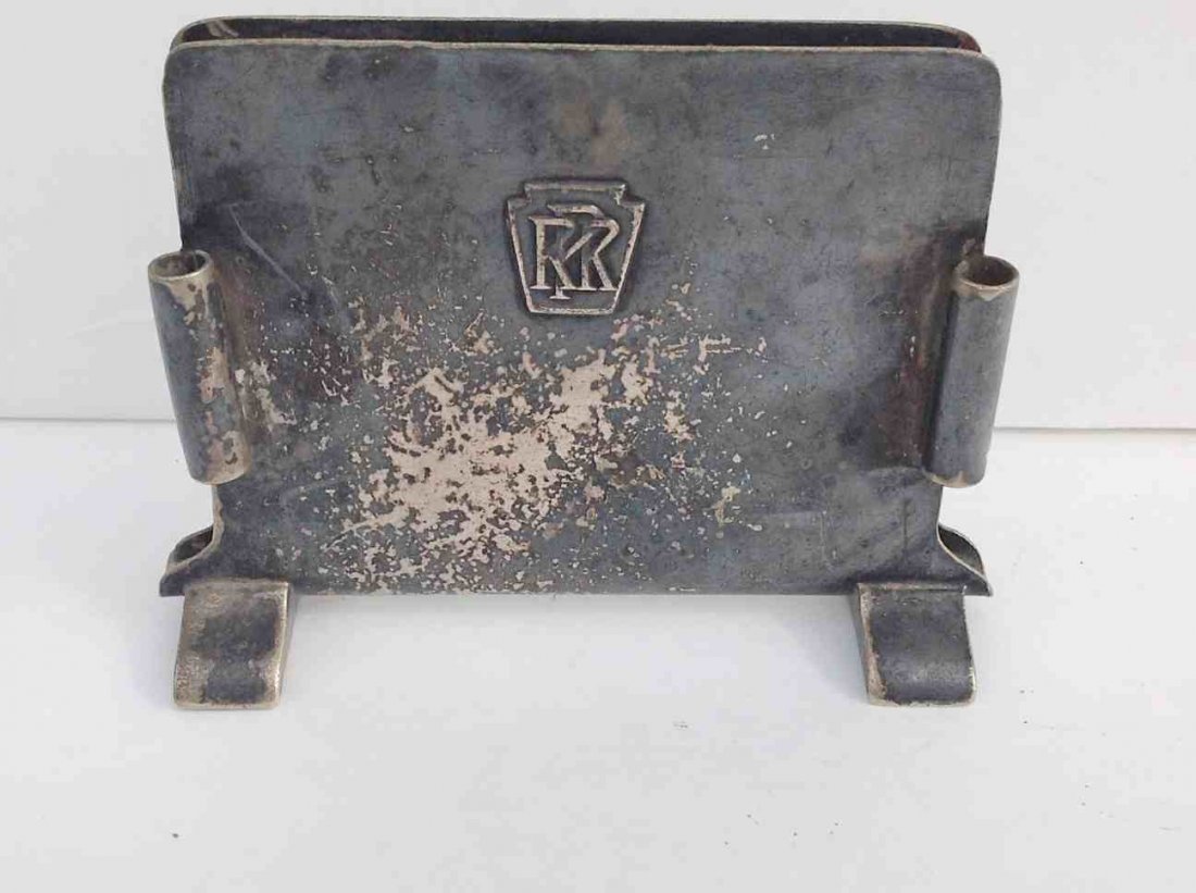 PENNSYLVANIA RAILROAD LETTER AND PEN HOLDER, MEASURES 4: PENNSYLVANIA RAILROAD LETTER AND PEN HOLDER, MEASURES 4 1/2" HIGH AND 6" ACROSS. FROM THE WALTER G. RICH ESTATE COLLECTION.
