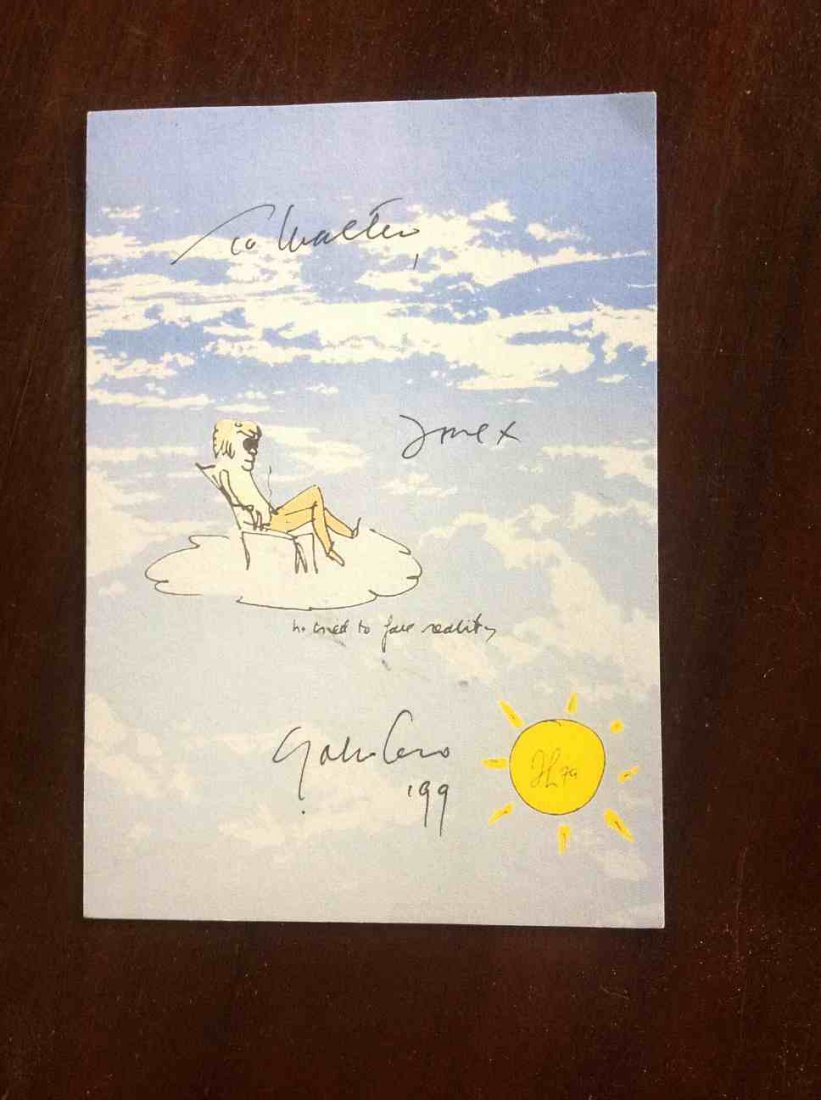 YOKO ONO SIGNED CARD TO WALTER G. RICH, 1999, ON A JOHN: YOKO ONO SIGNED CARD TO WALTER G. RICH, 1999, ON A JOHN LENNON PRINTED CARD, THEY WERE FRIENDS FROM NYC, AND ALSO SHE FREQUENTED DELAWARE COUNTY. FROM ESTATE COLLECTION OF WALTER G. RICH.