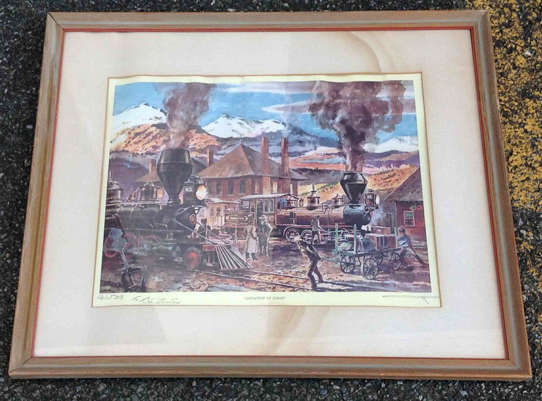 OTTO KUHLER SIGNED PRINT TITLED CHOW STOP AT COMO,: OTTO KUHLER SIGNED PRINT TITLED CHOW STOP AT COMO, PRINT 208, FRAME MEASURES 20" X 24", AS PICTURED