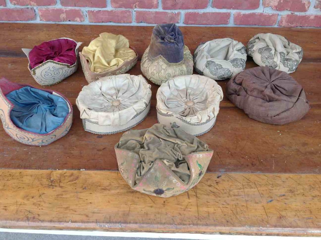 ODD FELLOW (10) EARLY CEREMONIAL HATS, SOME NICELY: ODD FELLOW (10) EARLY CEREMONIAL HATS, SOME NICELY EMBROIDERED, FROM SOUTHERN N.Y. LODGE THAT CLOSED.