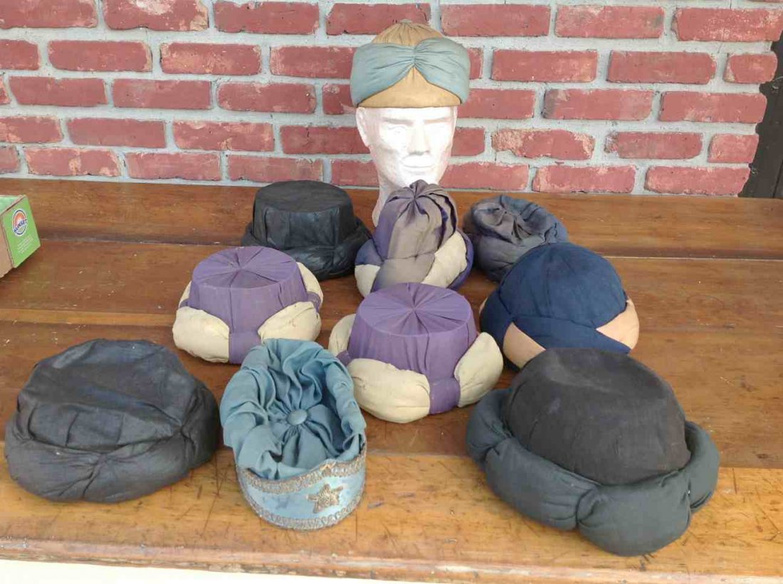 ODD FELLOW (10) EARLY CEREMONIAL HATS, SOME WITH: ODD FELLOW (10) EARLY CEREMONIAL HATS, SOME WITH TATTERING AND LOOSE MATERIAL. FROM CLOSED SOUTHERN, N.Y. LODGE.