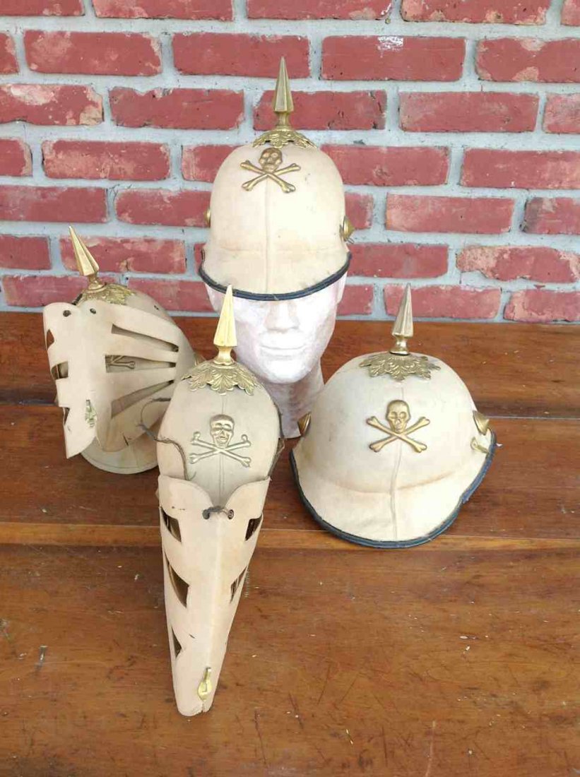 ODD FELLOW (4) CEREMONIAL SPIKED HELMETS WITH SKULL AND: ODD FELLOW (4) CEREMONIAL SPIKED HELMETS WITH SKULL AND CROSS BONES. FROM SOUTHERN, N.Y. CLOSED LODGE.