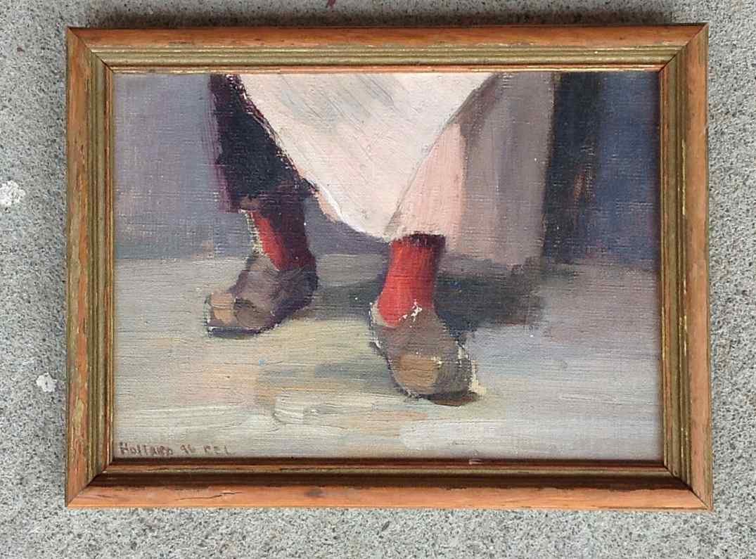 O/B DUTCH SHOES DATED 96 (1986) SIGNED CEL. ( ON: O/B DUTCH SHOES DATED 96 (1986) SIGNED CEL. ( ON MASONITE), MEASURES 7" X 9 1/2".