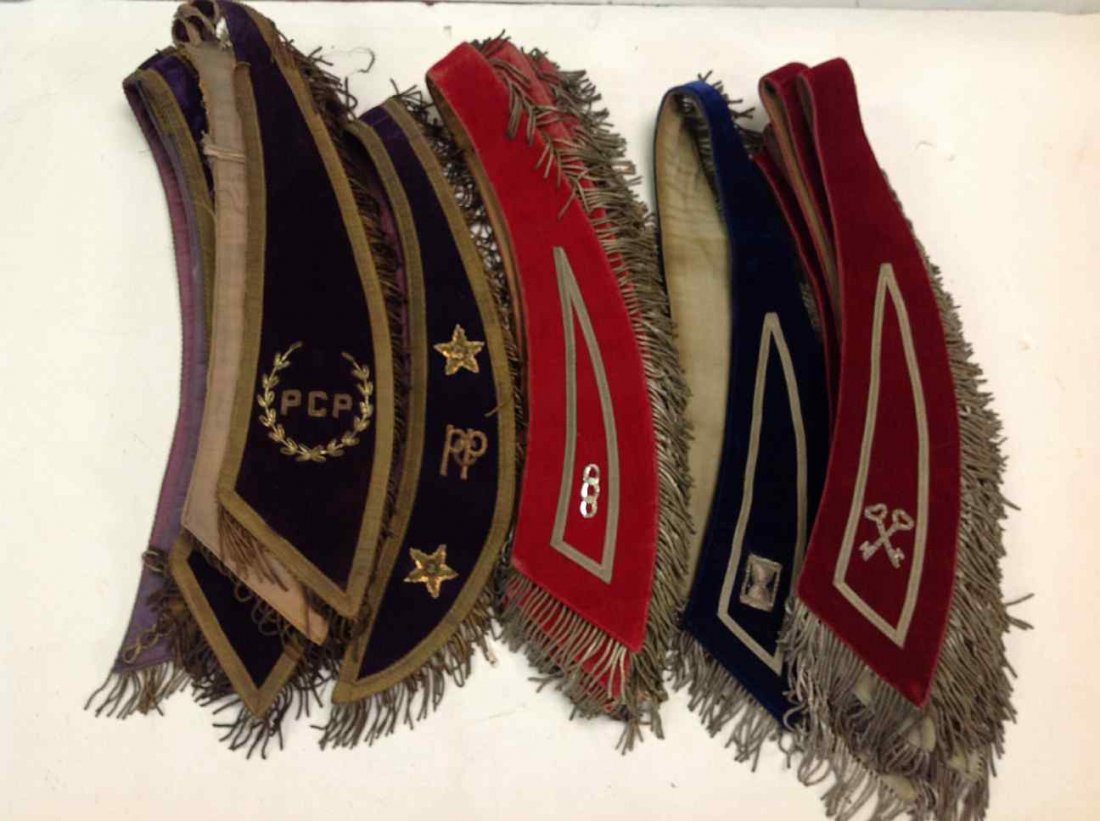 ODD FELLOW (15) CEREMONIAL SASHES, A FEW DIFFERENT: ODD FELLOW (15) CEREMONIAL SASHES, A FEW DIFFERENT STYLES, SOME NICELY EMBROIDERED, FROM CLOSED SOUTHERN, N.Y. LODGE.